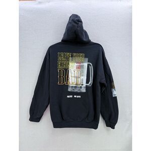 Politics Mens Black Fleece Long Sleeve Pullover Hooded Sweatshirt Size Medium